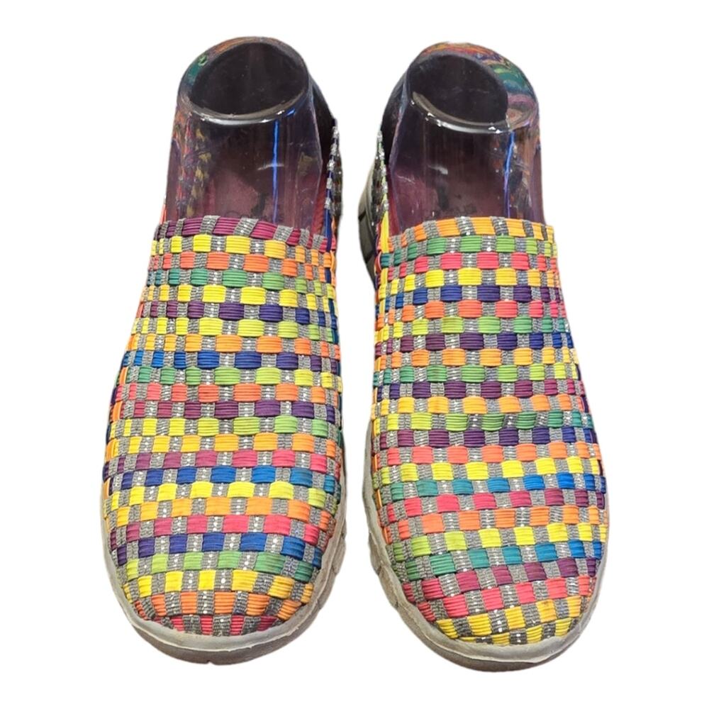 Corkys Joann Multi Color Rainbow Woven‎ Elastic Slip On Sneakers Womens 8